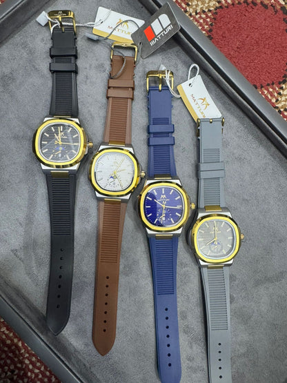 Matturi Fashion Luxury Sports Wristwatch Gold Plated Case Silicone Rubber Strap