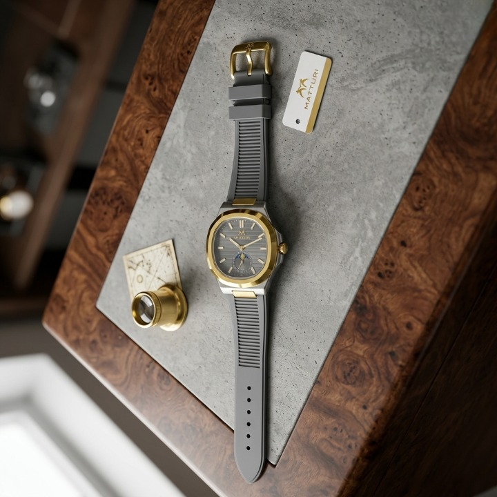Matturi Fashion Luxury Sports Wristwatch Gold Plated Case Silicone Rubber Strap