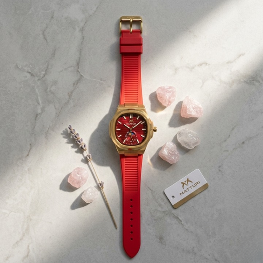 Matturi Fashion Luxury Sports Wristwatch Gold Plated Case Silicone Rubber Strap