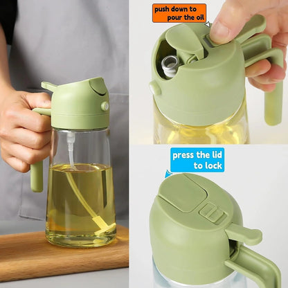 2-in-1 Oil Spray Bottle | Adjustable Mist & Dispenser | 470ml Leak-Proof Glass Container | For Cooking, BBQ, Baking & Air Fryer 380ml