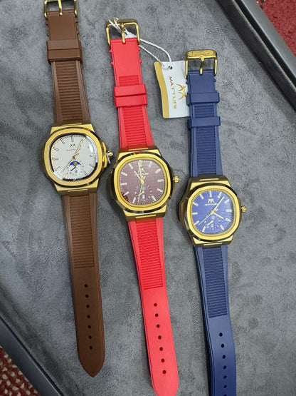 Matturi Fashion Luxury Sports Wristwatch Gold Plated Case Silicone Rubber Strap