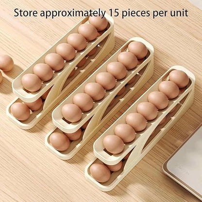 15 Egg Storage Box Rolling Design Space Saving PP Refrigerator Organizer Multi Layer Egg Holder