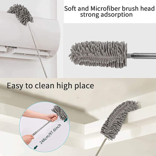 Grey Flexible Microfiber Duster – Bendable Long Reach Cleaning Brush for Home & Office