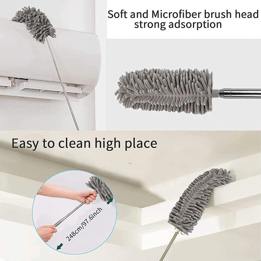 Grey Flexible Microfiber Duster – Bendable Long Reach Cleaning Brush for Home & Office